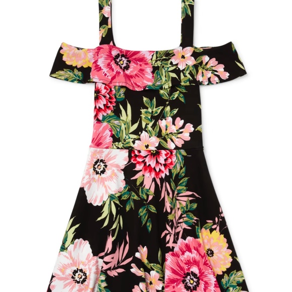 Children's Place Floral Matching Off Shoulder Dress - Black size L (10/12) - Picture 1 of 4